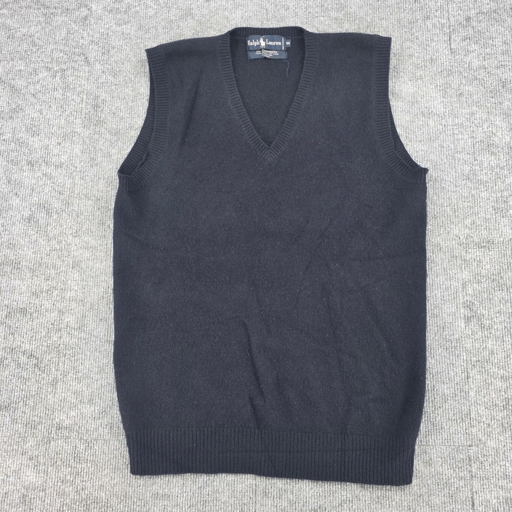 Ralph Lauren Navy Blue 100% Cashmere V-Neck Sweater Vest Mens Medium